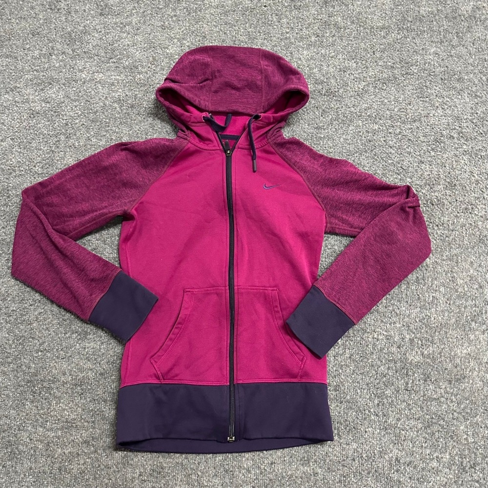 Nike Hoodie Womens Size XS Pink Purple Therma-FIT Full Zip Fleece Thumbholes